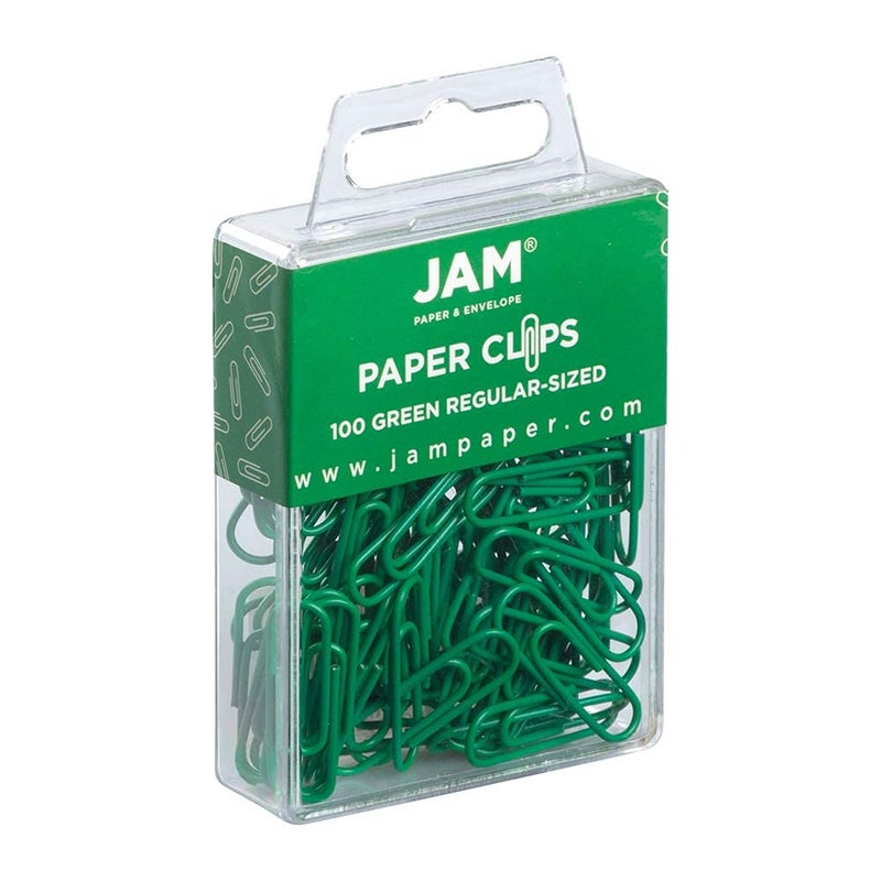 JAM PAPER Colorful Standard Paper Clips - Regular 1 Inch - Green Paperclips - 100/Pack - Image 2